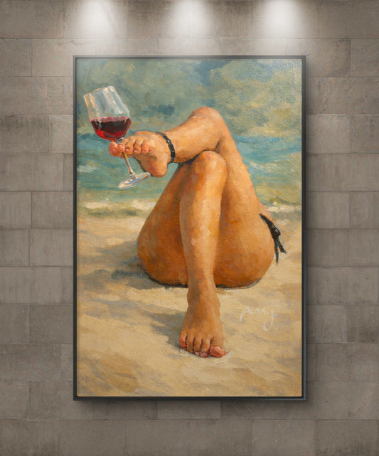 The one on the beach wine glass in her toes