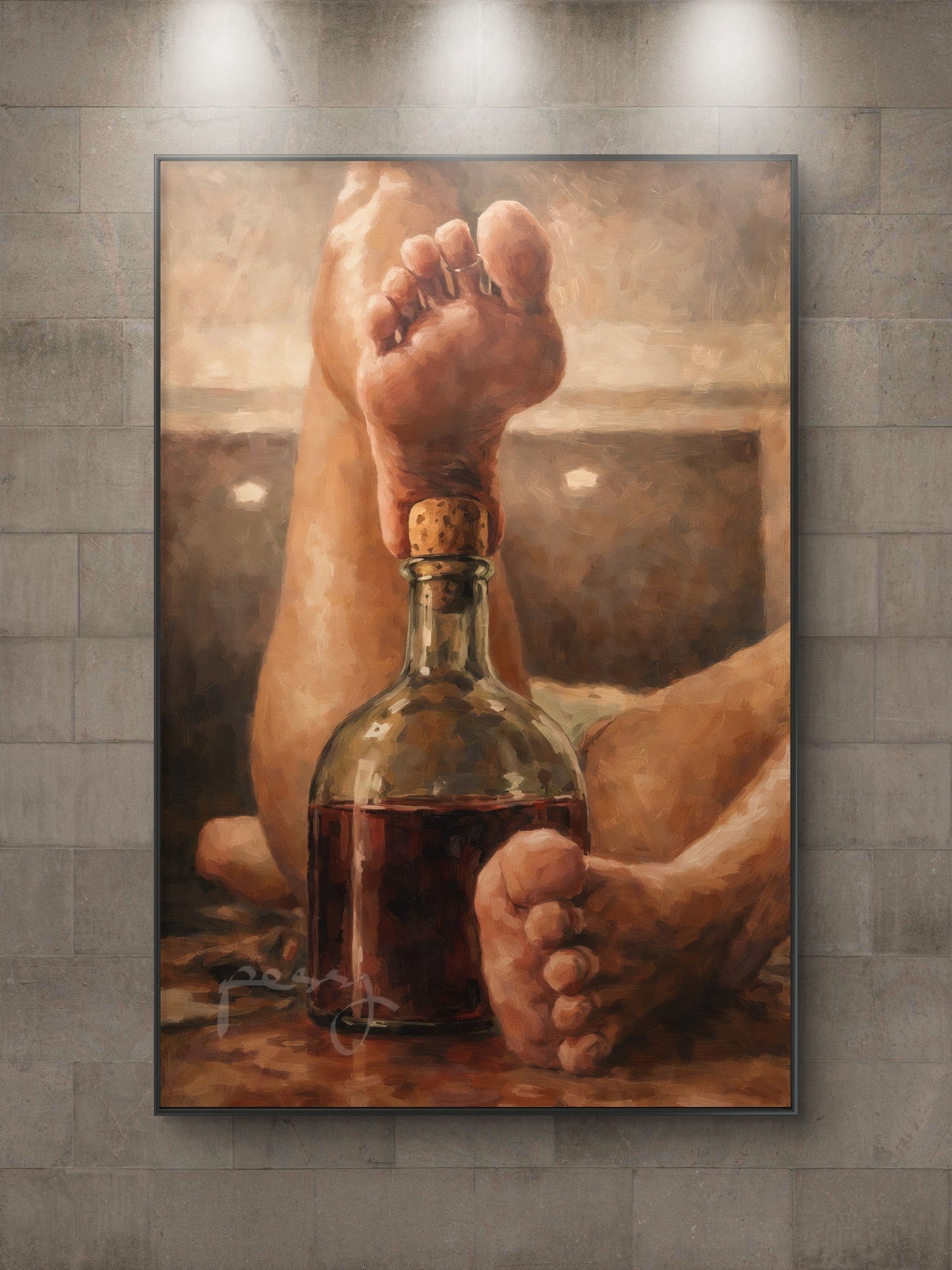 The one with the liquor bottle under her foot