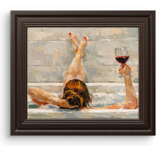 The one in bathtub feet up with wine
