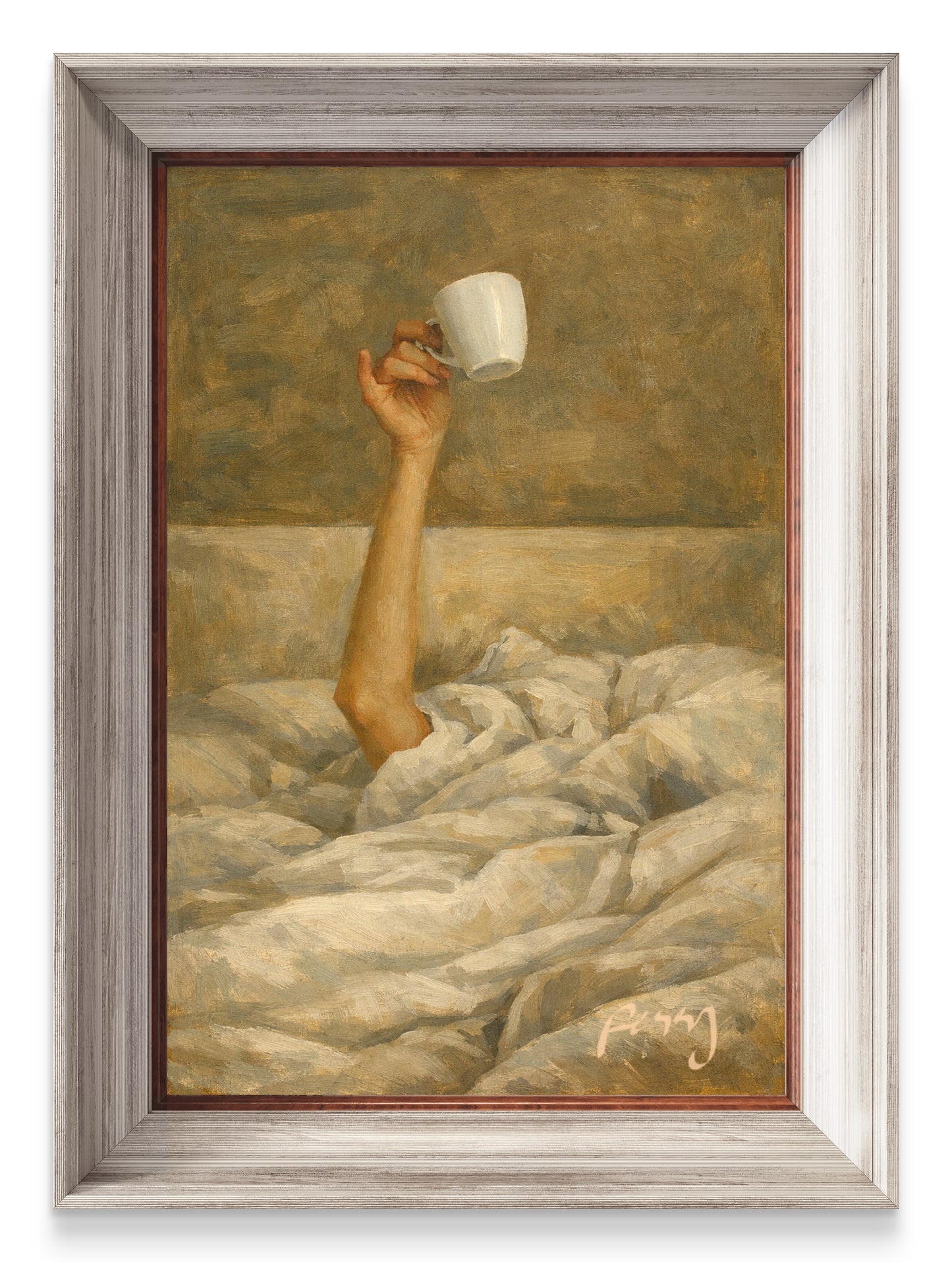 The one with coffee up in hand