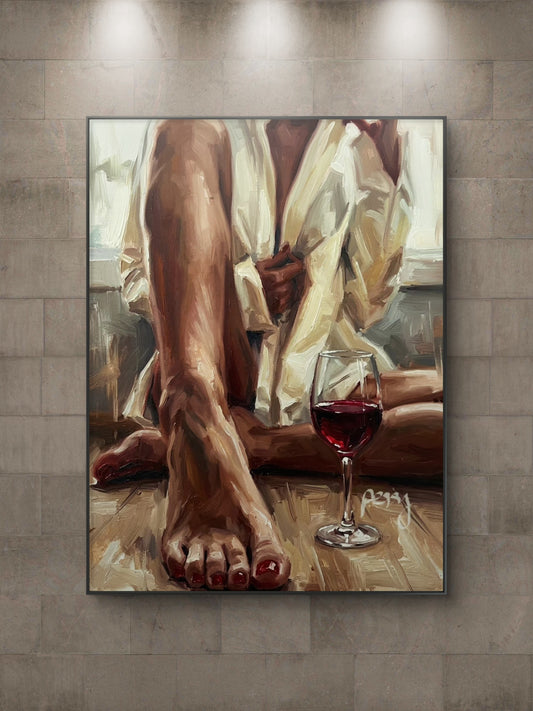 The one with the wine glass next ro her foot.