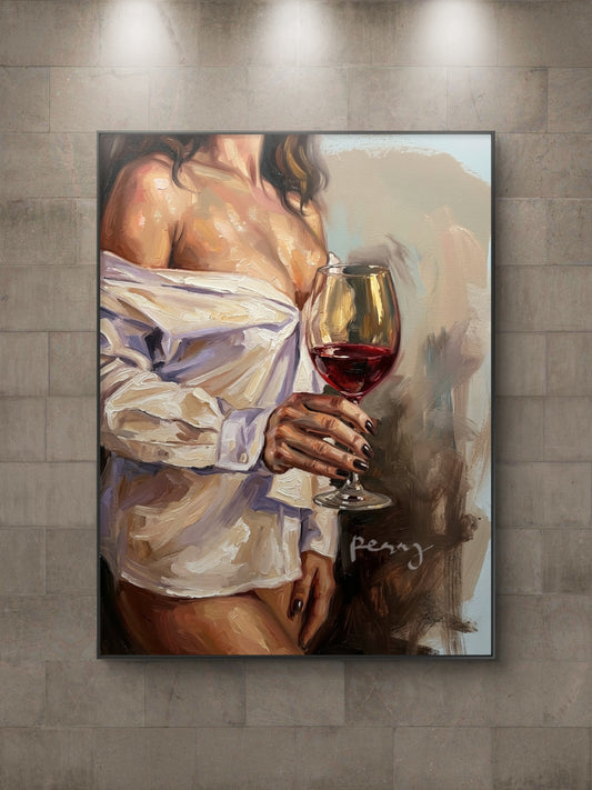 The one with the white shirt holding wine glass