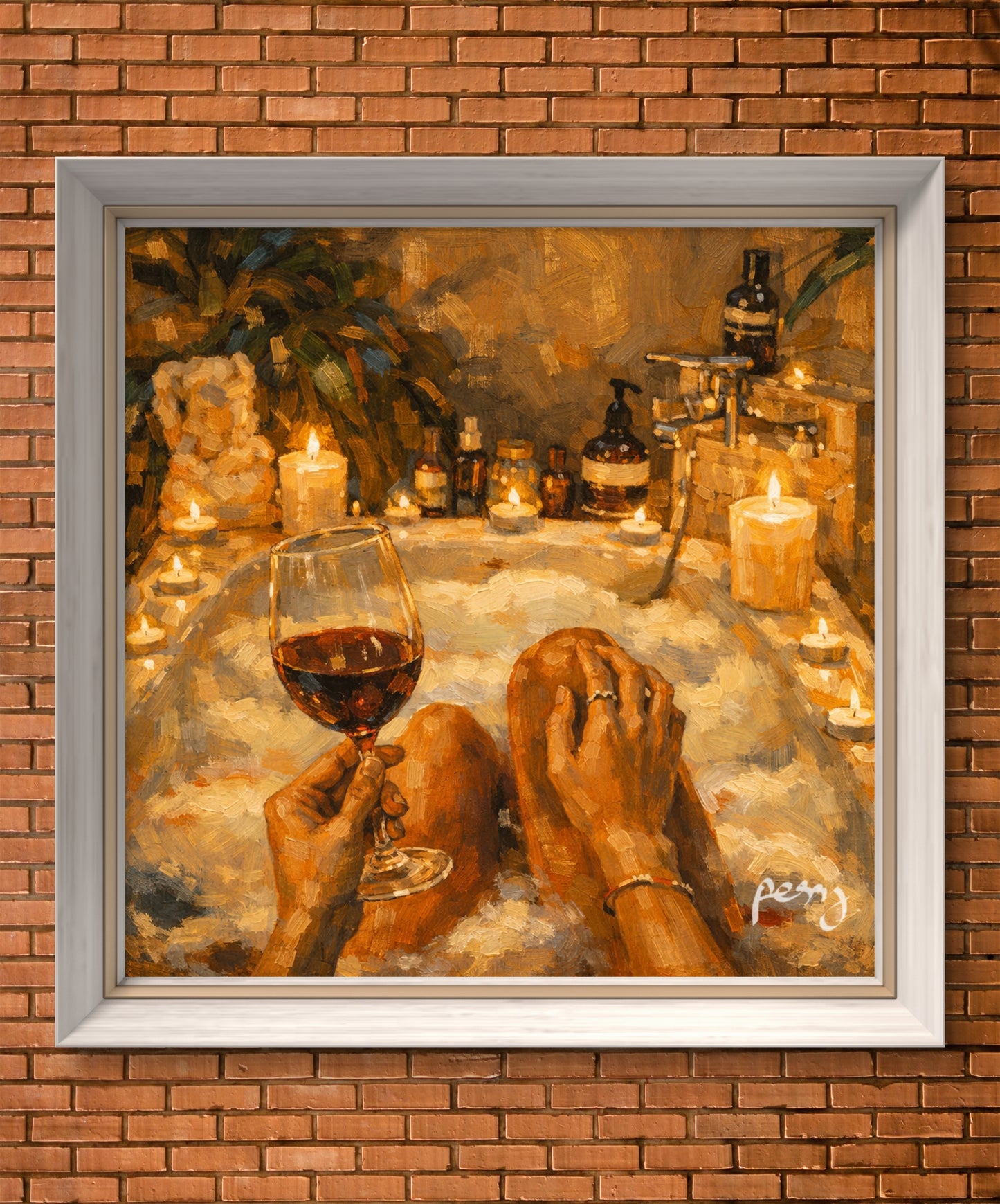 The one in bathroom with wine and candles