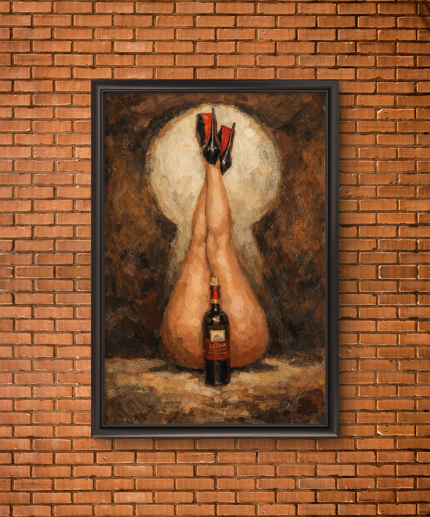The one with the feet up behind a wine bottle