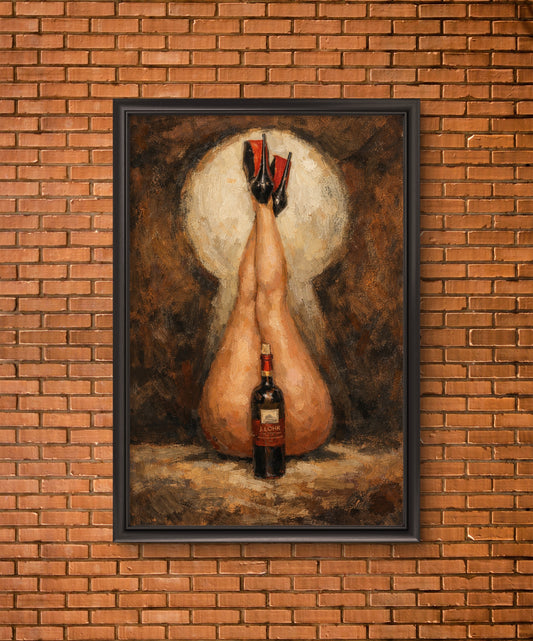 The one with the feet up behind a wine bottle