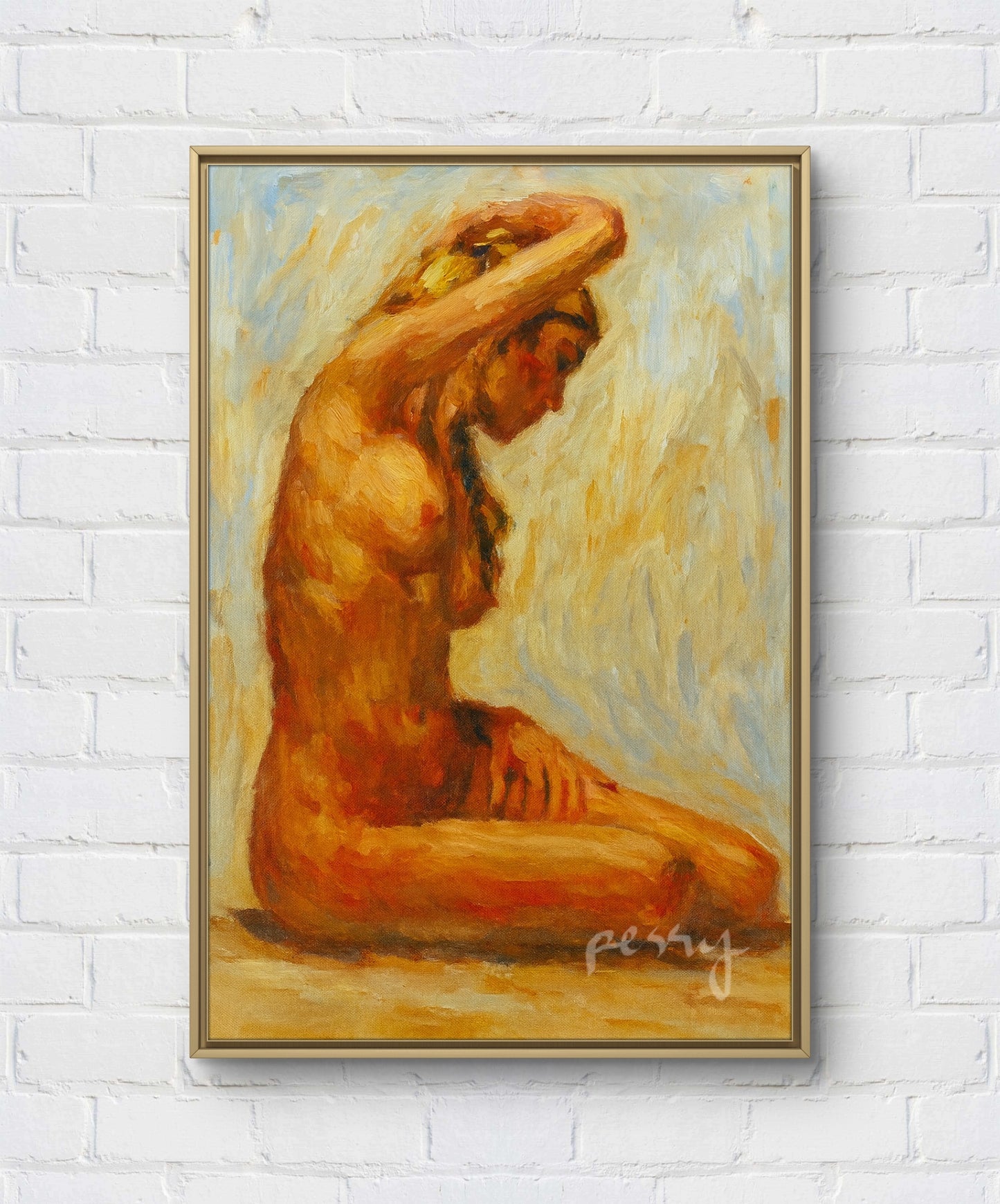 The nude one sitting with arm raised