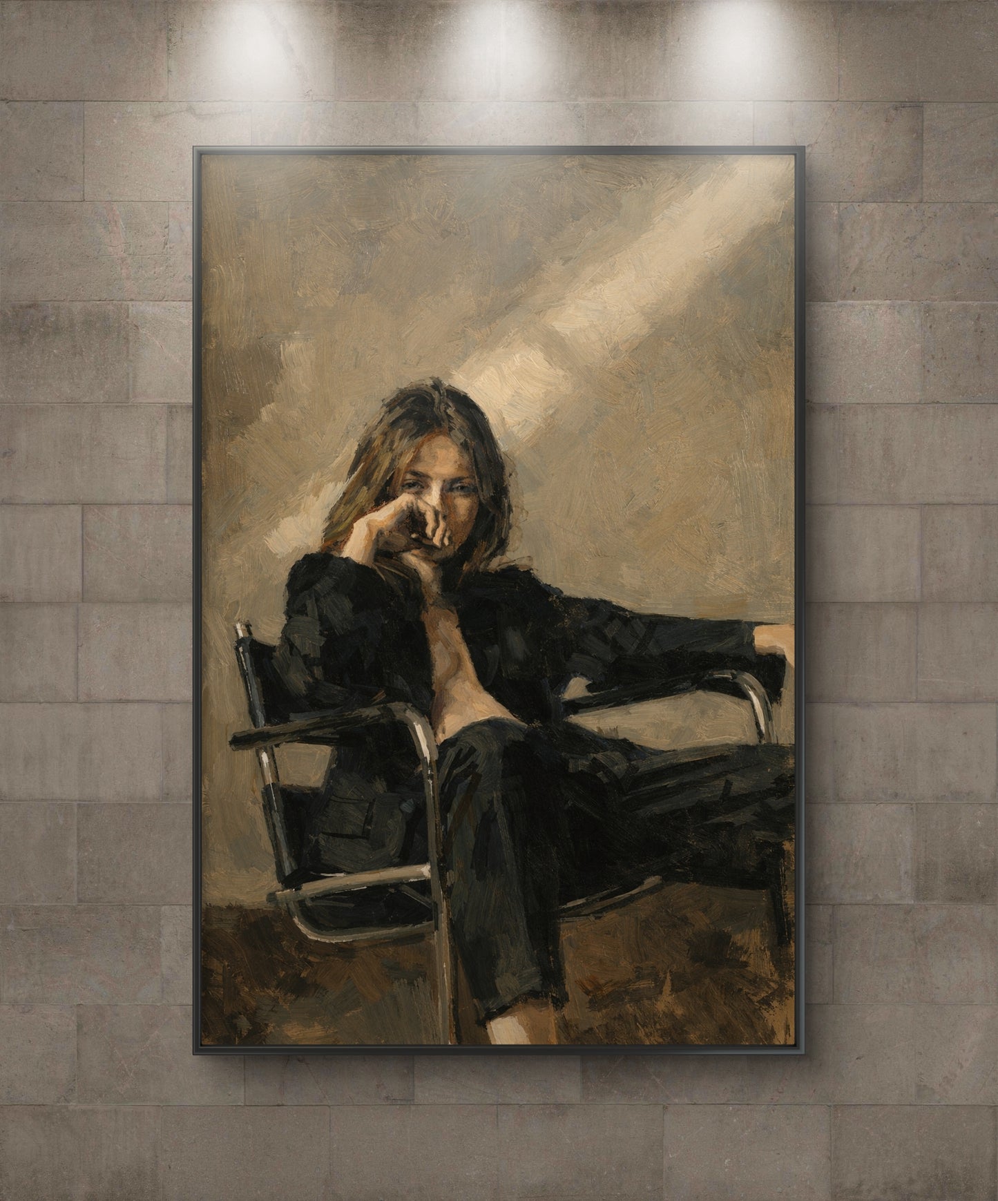 The one with the suit sitting on a chair