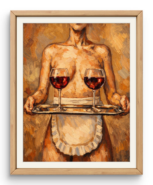 The one serving two wine glasses on tray