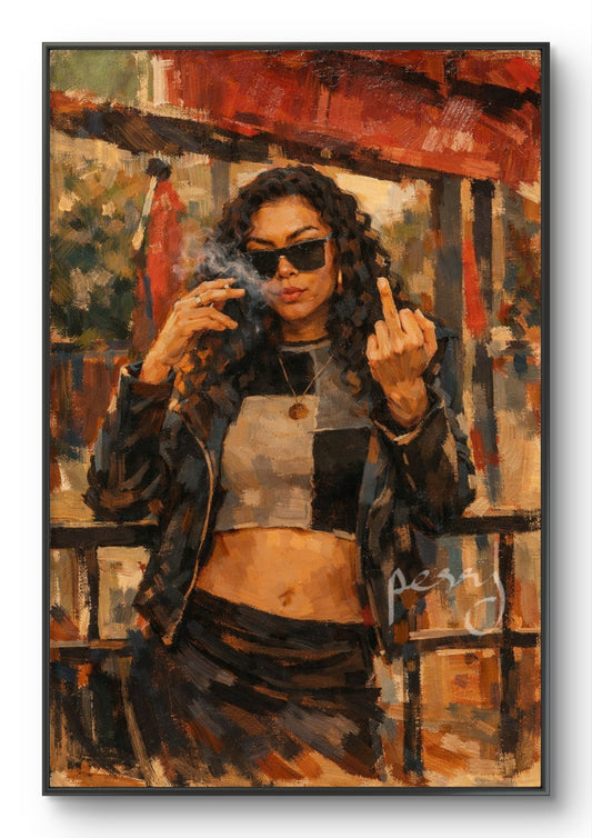 The one smoking and giving the finger
