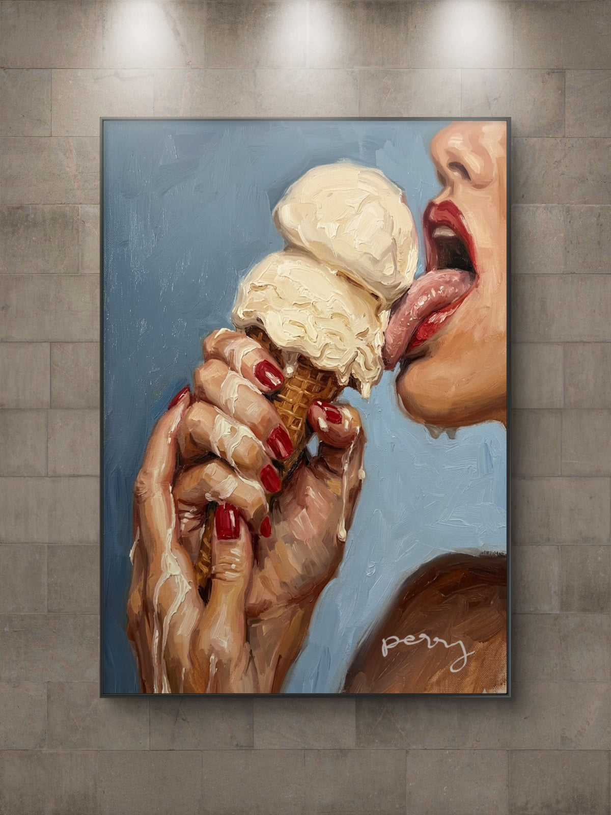 The one licking her ice-cream