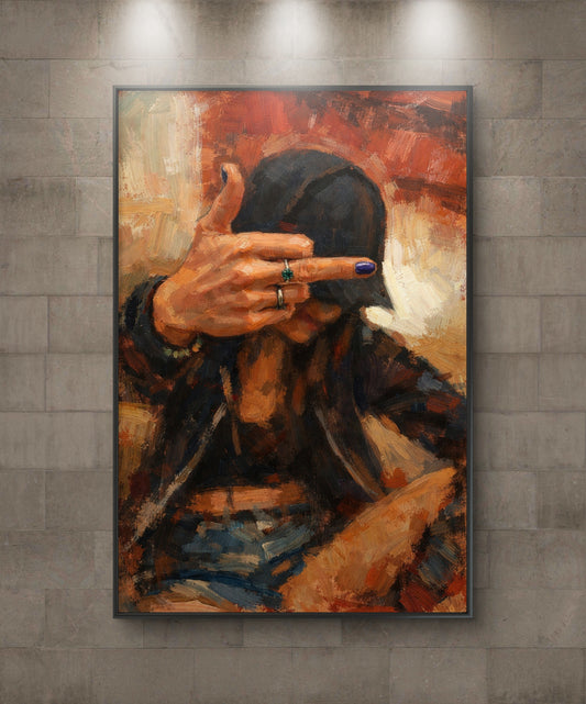 The one head down giving the finger