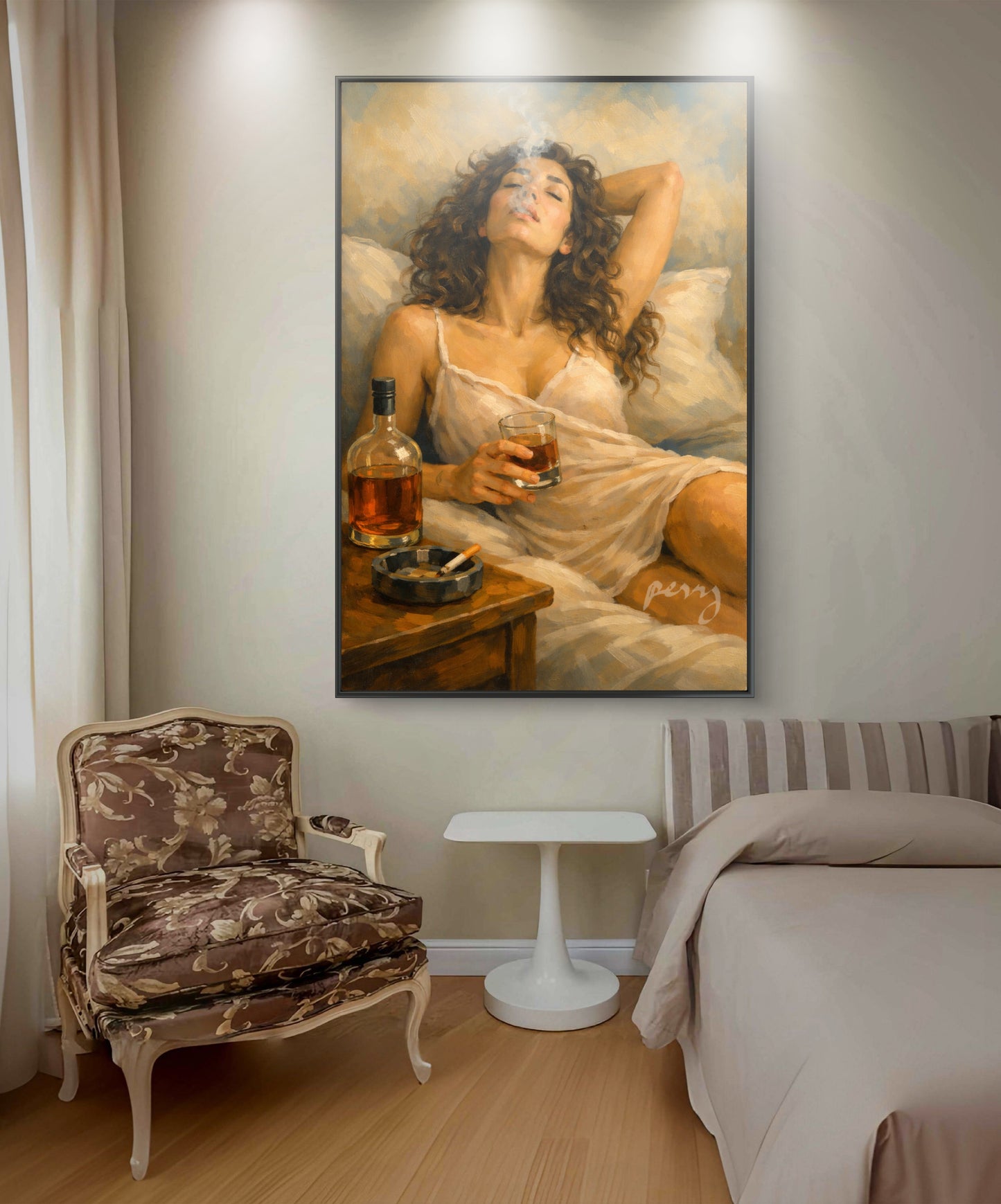 The one smoking and drinking Whiskey