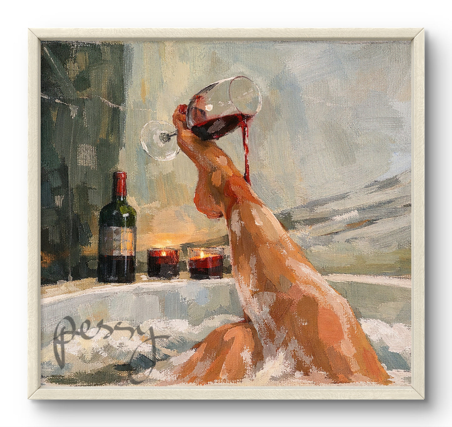 The one in the bathtub spilling the wine