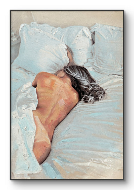 The one on the bed with her back