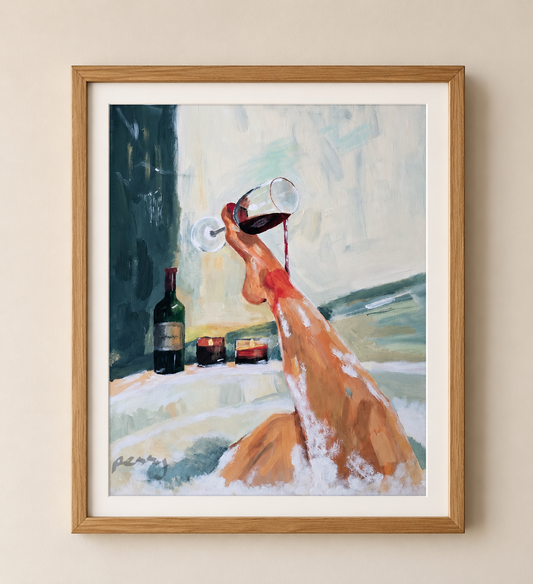 The one in bathtub pouring wine from her foot (original)