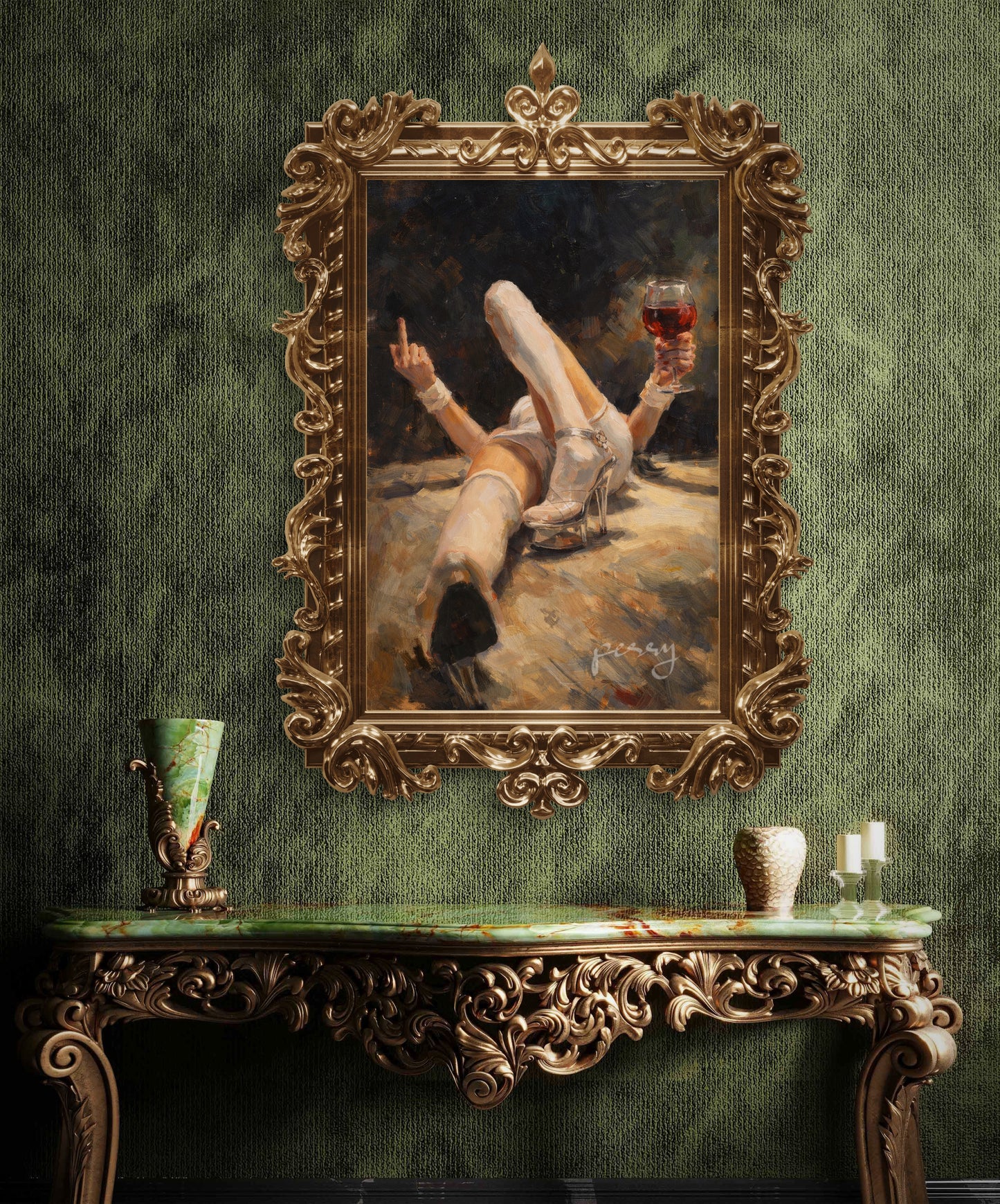 The one lying on the floor with wine and middle finger up