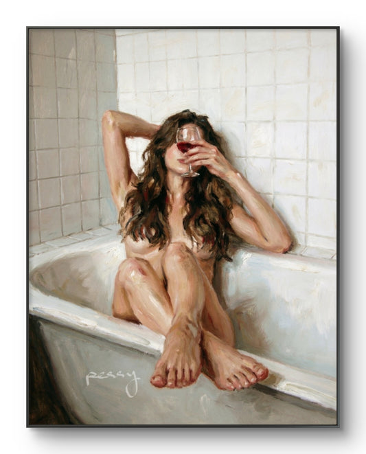 The one in the bathtub hiding her face with wine