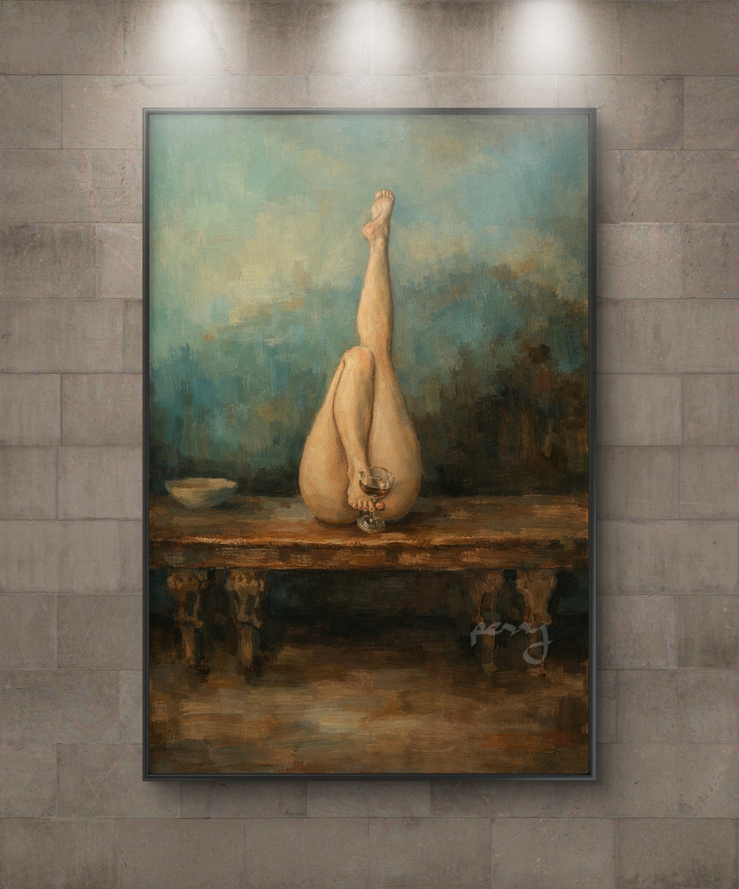 The one on the table wine glass hanging from her feet